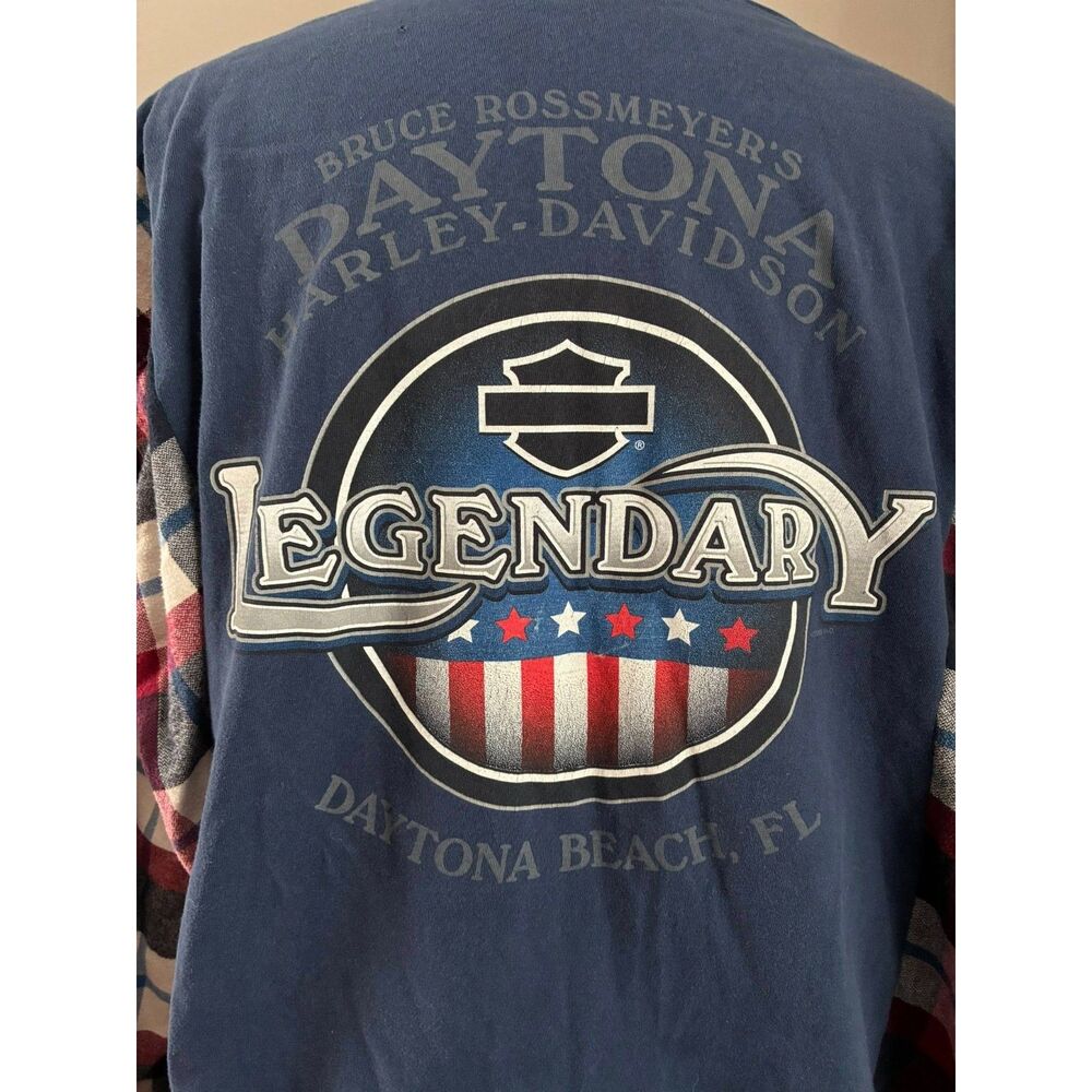 Harley Davidson, Daytona Beach Florida, UPcycled Flannel, Motorcycle, Reworked - Picture 4 of 5